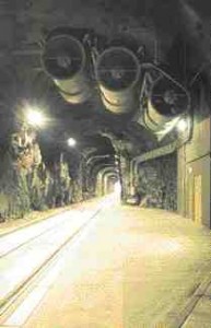 Tunnel interior safe areas (see access door at right) are located at 400 metre intervals; powerful fans purge the tunnel of smoke during a fire.