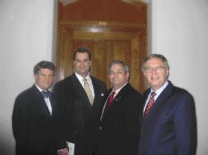 (Left to Right) ACEC President, Mr. Claude Paul Boivin; Mr. James Moore, MP and Vice-Chair of the Standing Committee on Transport; Mr. Marcel Proulx, MP and Parliamentary Secretary to the Minister of Transport; Mr. Pierre-Andr Dugas, ing., of Gnivar.