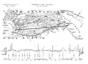 Archival map showing Henry Ketchum's scheme to link the Gulf of St. Lawrence and the Bay of Fundy.