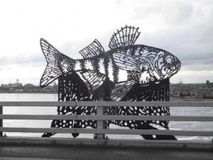One of four fish sculptures.