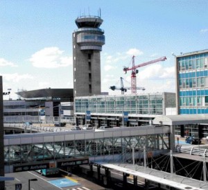 Pierre Elliott Trudeau International Airport (formerly Dorval) in Montreal. The new international complex is left of the control tower.