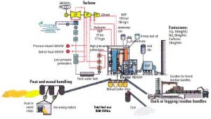 Process diagram of the Alholmens Kraft biofuelled power plant in Finland.