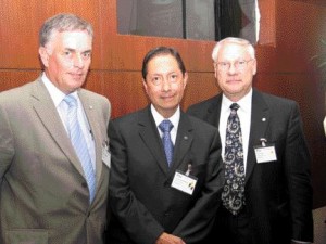 From left to right, ACEC Chairman, Mr. Norm Huggins, new FIDIC President, Dr. Jorge Diaz Padilla of Mexico, and FIDIC Vice-President, Dr. John Boyd, P. Eng. of Canada.