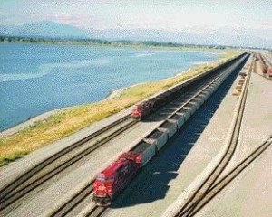 CPR coal train on causeway, Port of Vancouver.Photo by Rick Robinson, CPR