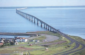 Confederation Bridge, completed in 1997 across the Northumberland Strait, P. E. I.