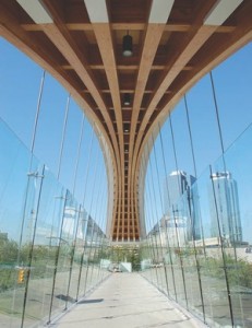 The 44-m arch with "pinched" glu-lam beams.