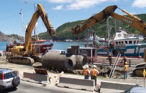 Interceptor sewer being installed; it runs 2 kilomtres around the harbour