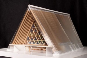 A  temporary cathedral for Christchurch, New Zealand is built using cardboard tubes in the 80-foot high nave. Shigeru Ban of Japan is the architect.