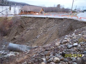 A damaged storm pipe under a municipal road in Grand Falls, New Brunswick. Photo credit: Georges Roy