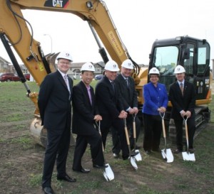 P3 partners and government officials, including (fourth from left) Hon. Wayne Drysdale, Alberta Minister of Infrastructure, at an official ground breaking for a new school in Red Deer, Alberta.  Photograph: Alberta Infrastructure.