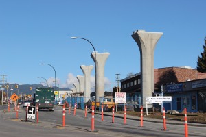 Columns for the elevated guideway on Clarke Road in Burquitlam. Photo courtesy Govt. of British Columbia