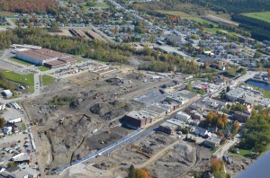 Aerial view of clean-up site at Lac-Megantic, Quebec. Photo courtesy Golder Associates.