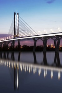 Artist's rendering of new St. Lawrence Bridge, Montreal. The design is by Arup, Dissing + Weitling, and Provencher Roy Associs Architects.